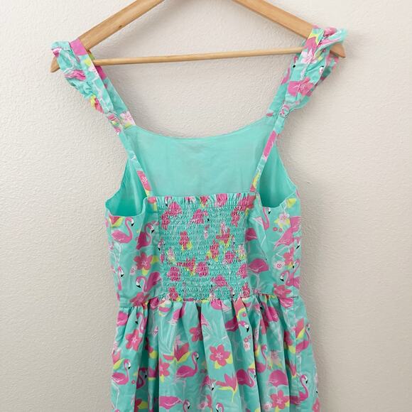 GYMBOREE | Adult Women's Pink Flamingo Turquoise Flutter Sleeve Dress | Medium - Picture 7 of 10